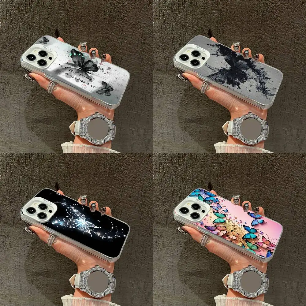 

Fashion Butterfly Ink Phone Case For iPhone 16,15,14,13,12,11,Mini,Pro,E,XS,SE4,MAX White Candy Matte Box