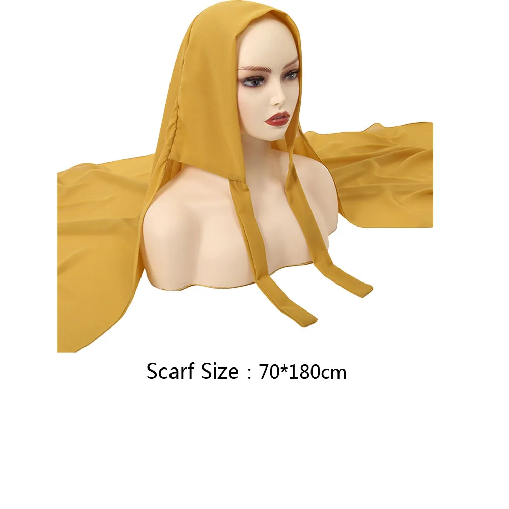 Plain Women Convinient Bandage Tie Back Hijabs Long Shawl Instant Chiffon Veil Head Wrap Muslim Islamic Headscarf Turban Ramadan