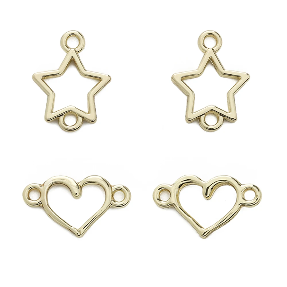 10Pcs KC Gold Alloy  Stars Link Connector Charms Heart  Frames Charms for Diy Necklace Bracelet Earring Jewelry Making Supplies