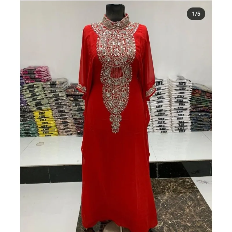 

Red Sale Moroccan Dubai Kaftane Abaya Dress Very Fancy Long Evening Dress