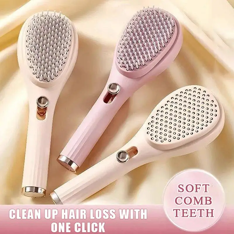Self Cleaning Detangling Hair Brush With Soft Massage Bristles And One Click Hair Removal For Home Travel Daily Hair Care