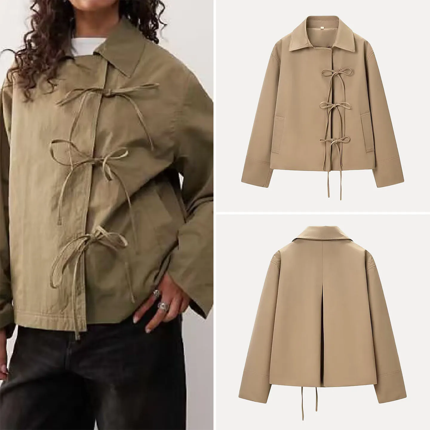 

Ele Long Sve Belted Coat for Women Faionable Personali Sle Commute Loose Fit Other Material 00% Winter 2025