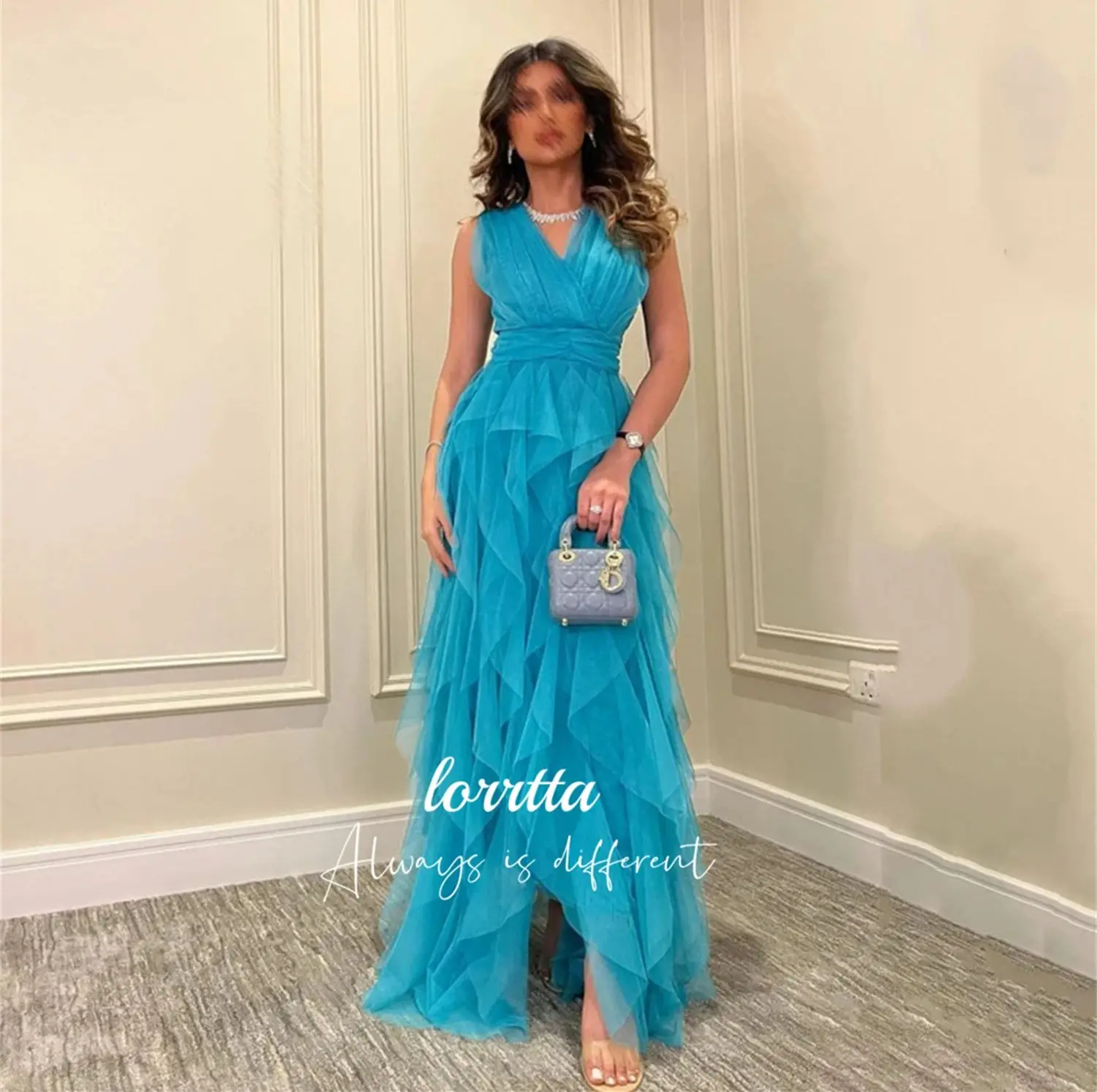 Lorrtta V-neck Layered Mesh Eid Dress Party Graduation Gown Luxury Evening Dresses 2024 Ball Gowns Customized