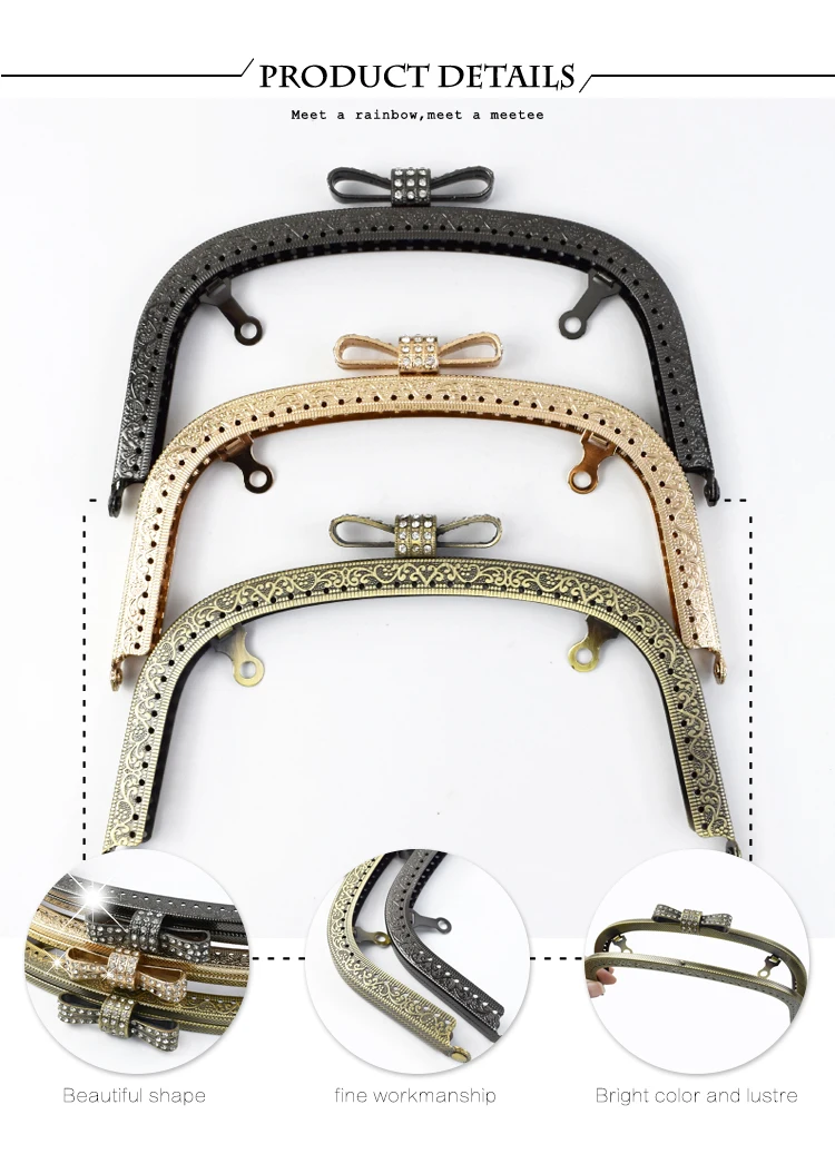2/5Pcs Deepeel 18.5cm Embossed Bow Head Kiss Clasp Purse Frame Bags Brackets Metal Hardware Wallet Handbag Sewing Accessories