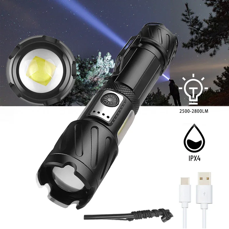 

High Power XHP160/XHP99 COB LED Flashlight 2000/1800LM Torch Powerful USB Rechargeable Flash Light Zoomable 18650 26650 Camping