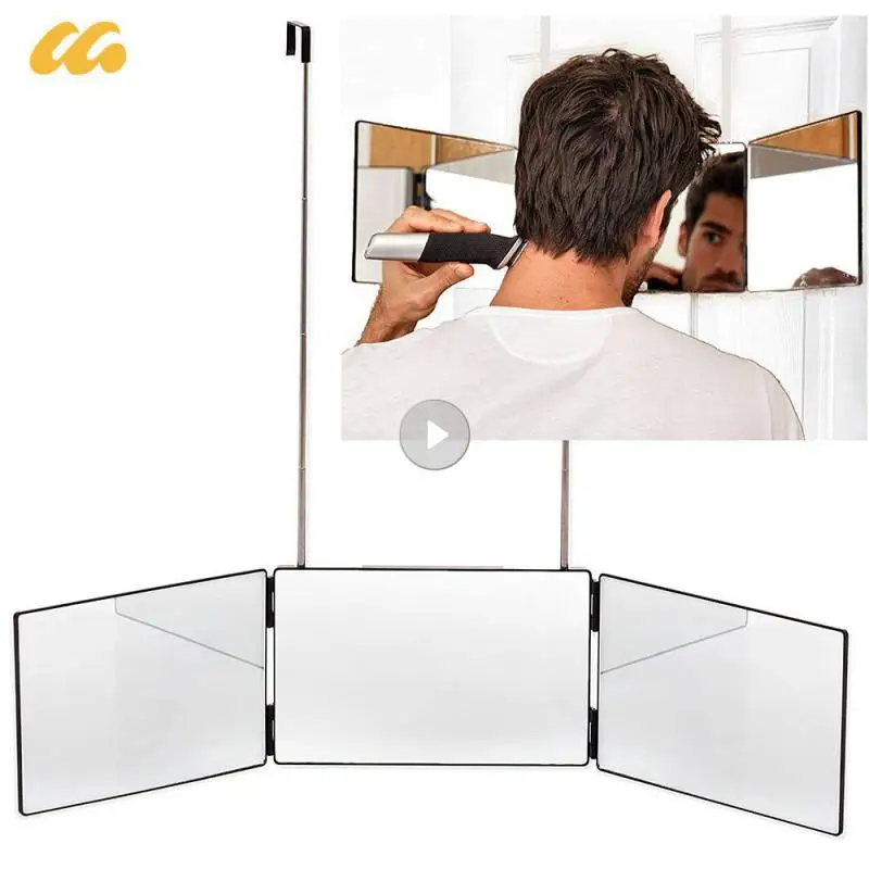 3 Way Mirror For Self Hair Cutting 360° Mirror With LED Lights, Trifold Self Haircut Mirror Rechargeable With Height Adjustable