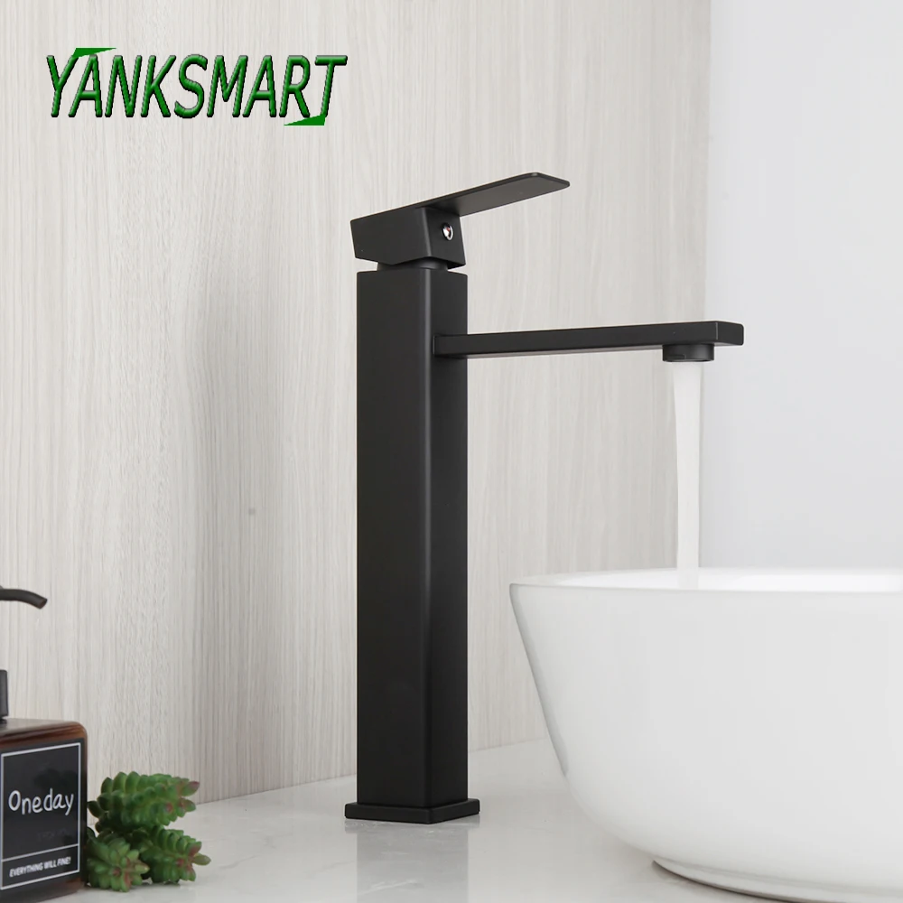 

YANKSMART Matte Black Bathroom Faucet Deck Mounted Basin Sink Faucets Single Handle Hot And Cold Water Washbasin Mixer Tap