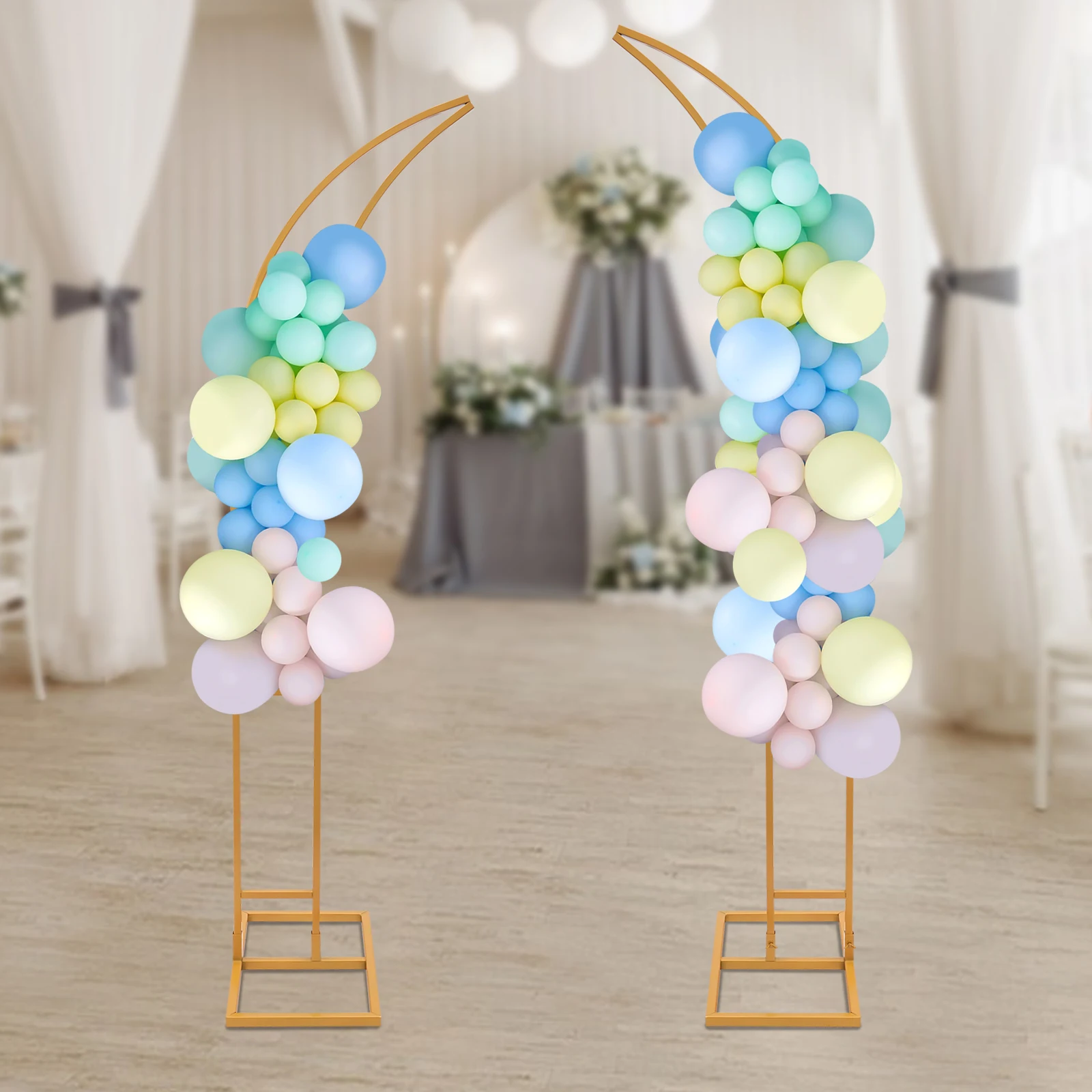 

2 Pieces Golden (2.1m +1.9m) Road Guide Wedding Bracket High Load-bearing Decorative Flower Bracket Arch Support