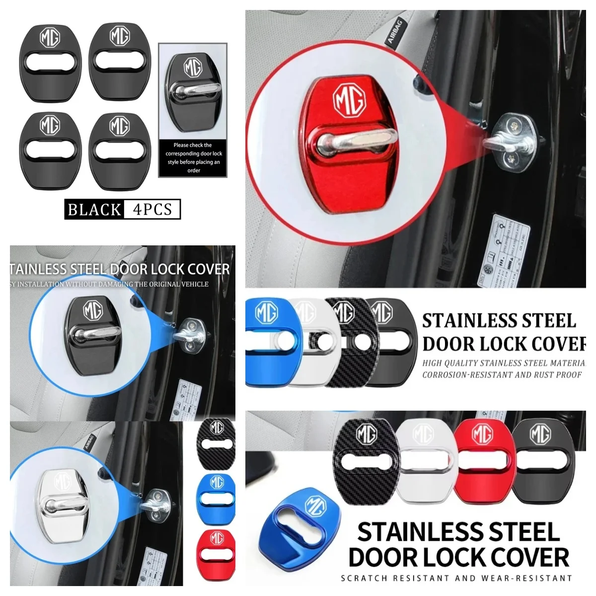 4Pcs Morris Garages Stainless Steel Door Lock Buckle Protective Cover Fit MG ZS EV HS EHS PHEV MG3 MG4 MG5 MG6 MG7 GT ZR RX5 RX8