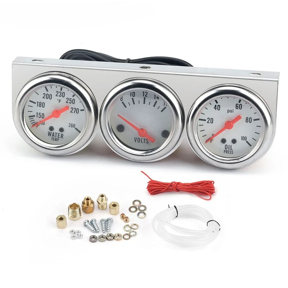 

Car Universal Meter 52MM Water Temp Oil Pressure Voltage Three in One 2-inch Triple Gauge Combination Instrument Car Gauges