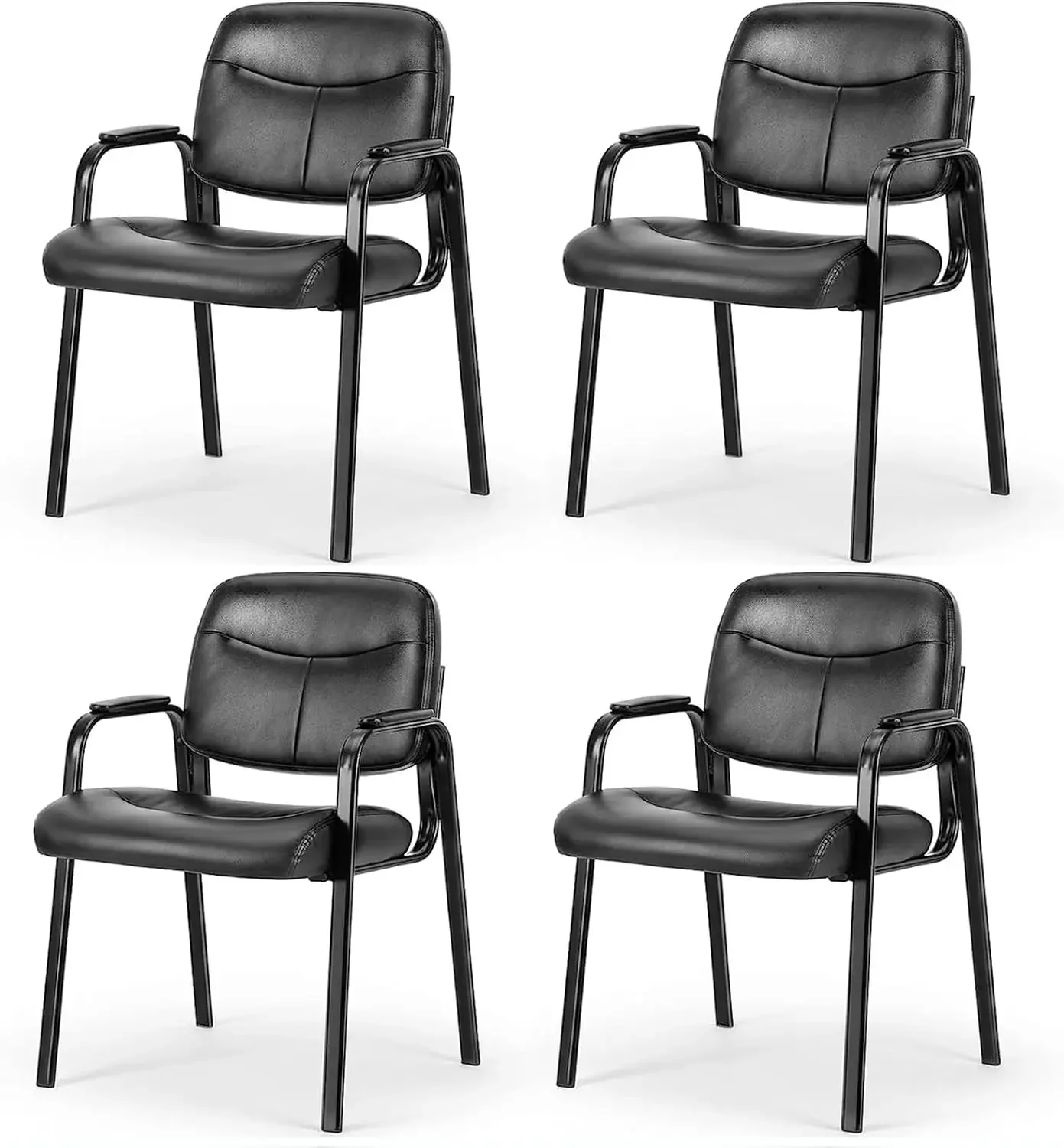 Waiting Room Guest Chairs Set of 4 with Padded Arms, Leather Office Stationary Reception Side Chair for Home Desk Conference Lob