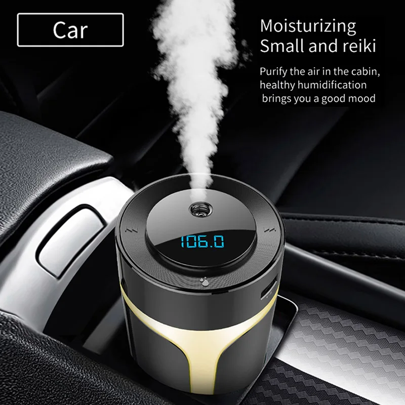 

JaJaBor Car Aroma Humidifier USB QC3.0 Air Purifier Bluetooth 5.0 Car Kit Handsfree FM Transmitter MP3 Music Player