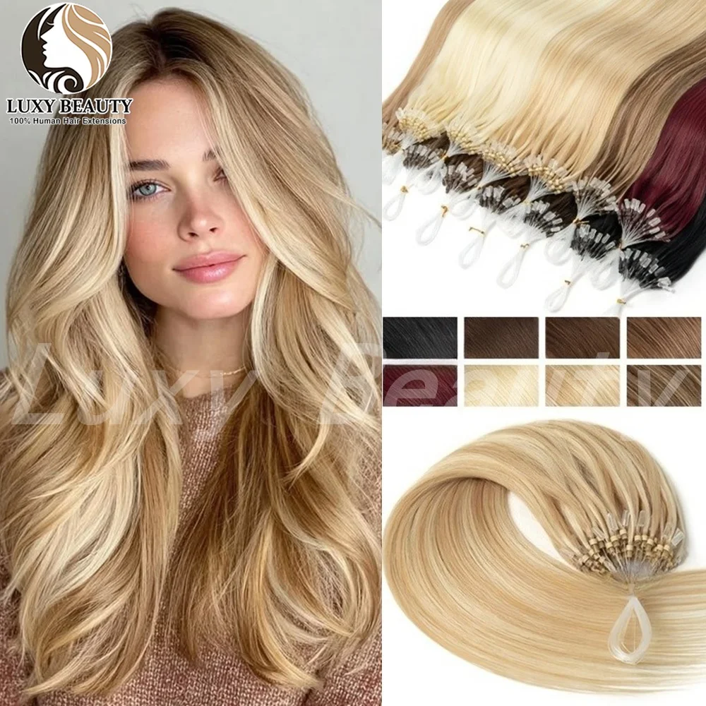 Straight Micro Loop Human Hair Extensions Micro Loop Fishing Line Hair Extensions Black Blonde Brown Micro Beads Hair Extensions