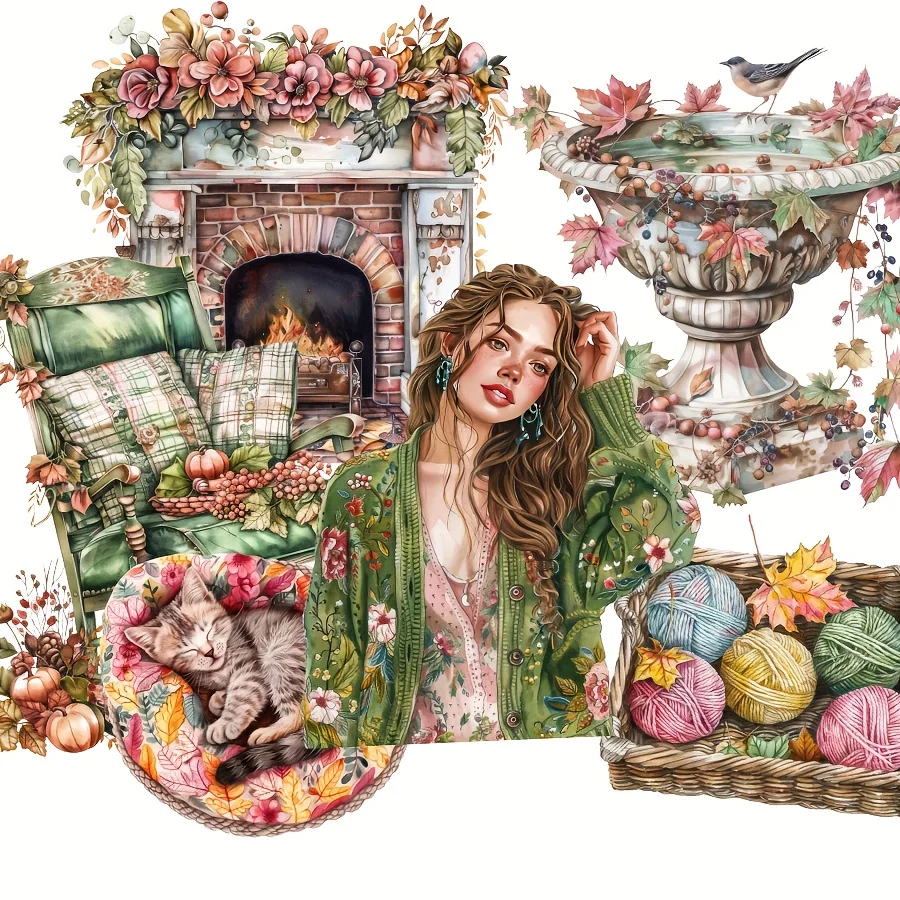 117 قطعة-144 قطعة ملصقات موضوع الخريف لديكور تغليف الهدايا ، حرفة الورق ، ملصق مجلة الألبوم ، لوازم القصاصات ، فن المشبك #3