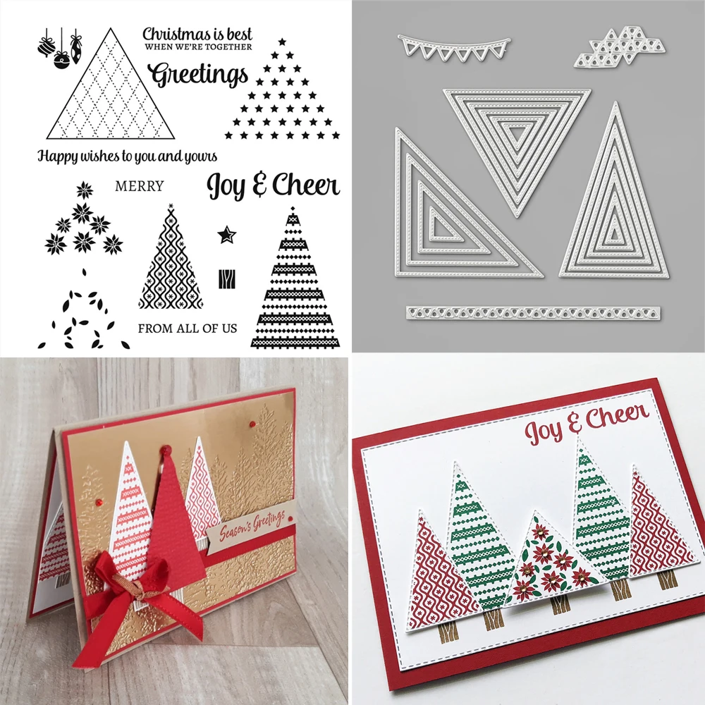 Christmas Tree Angle Clear Stamps and Cutting Dies For DIY Craft Making Card  Photo Album Scrapbooking Decoration Template Art