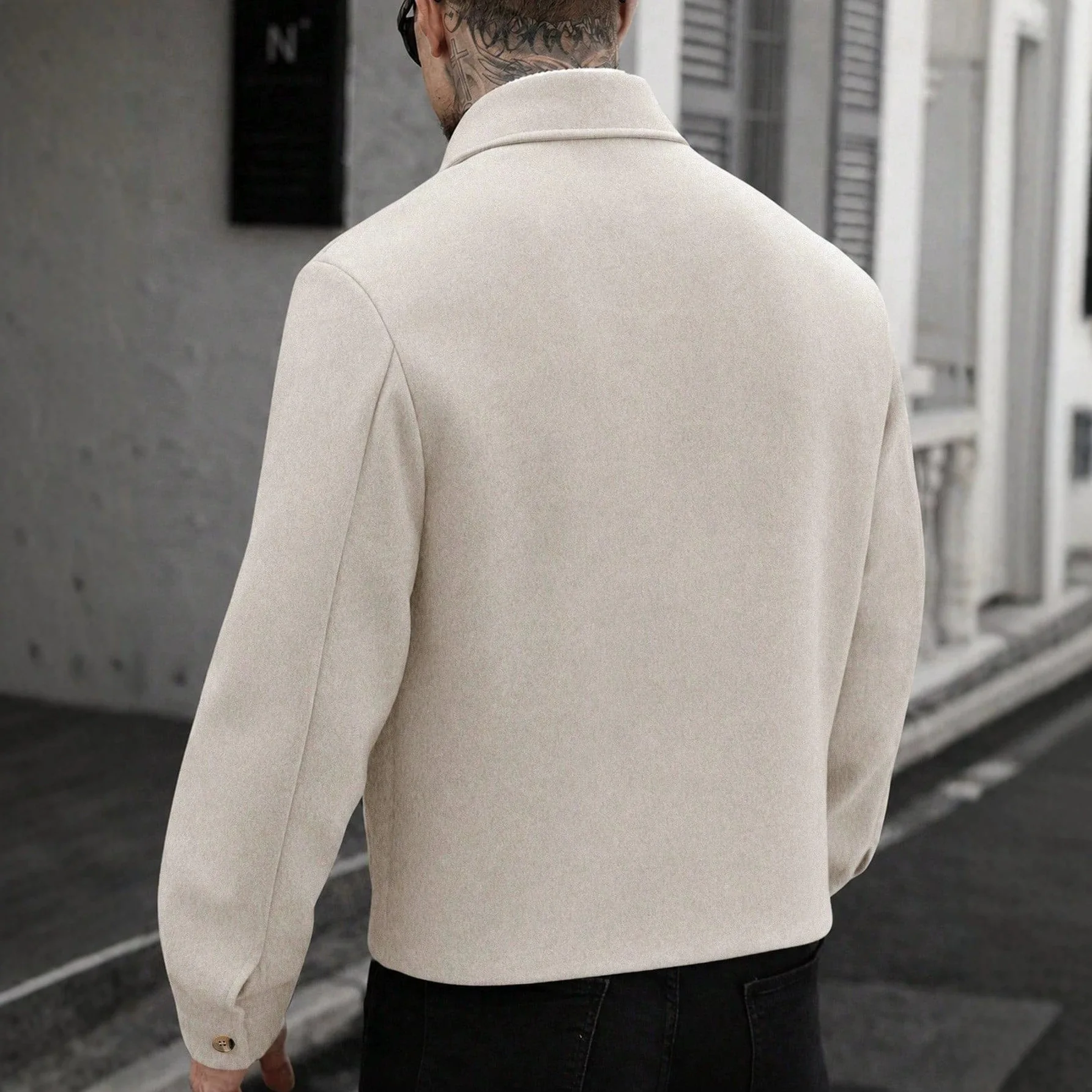 2026 Autumn and Winter Men's Solid Color Woolen Tooling Jacket Loose Casual Snap Coat