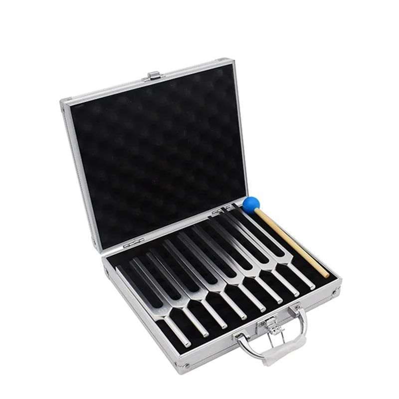 8Pcs 256-512HZ Tuning Fork Set Health Physics Vibration Diagnostic + Mallet Vibration Therapy Tools for Healing Chakra.