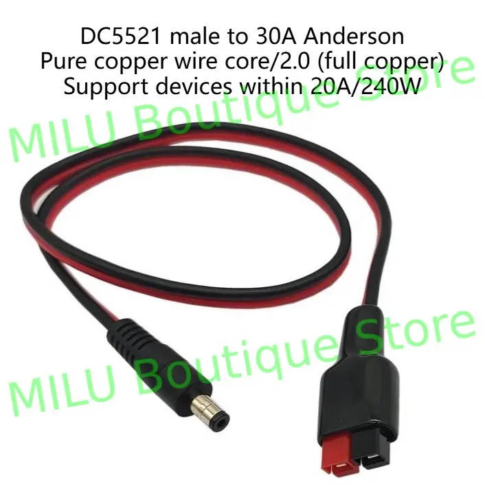 Kabel z złączem Anders 30A do wtyczki DC 5521, 2 mm²/14AWG, DC 55x21 męski/żeński do wtyczki 30A, przewód 0,3-3 metry