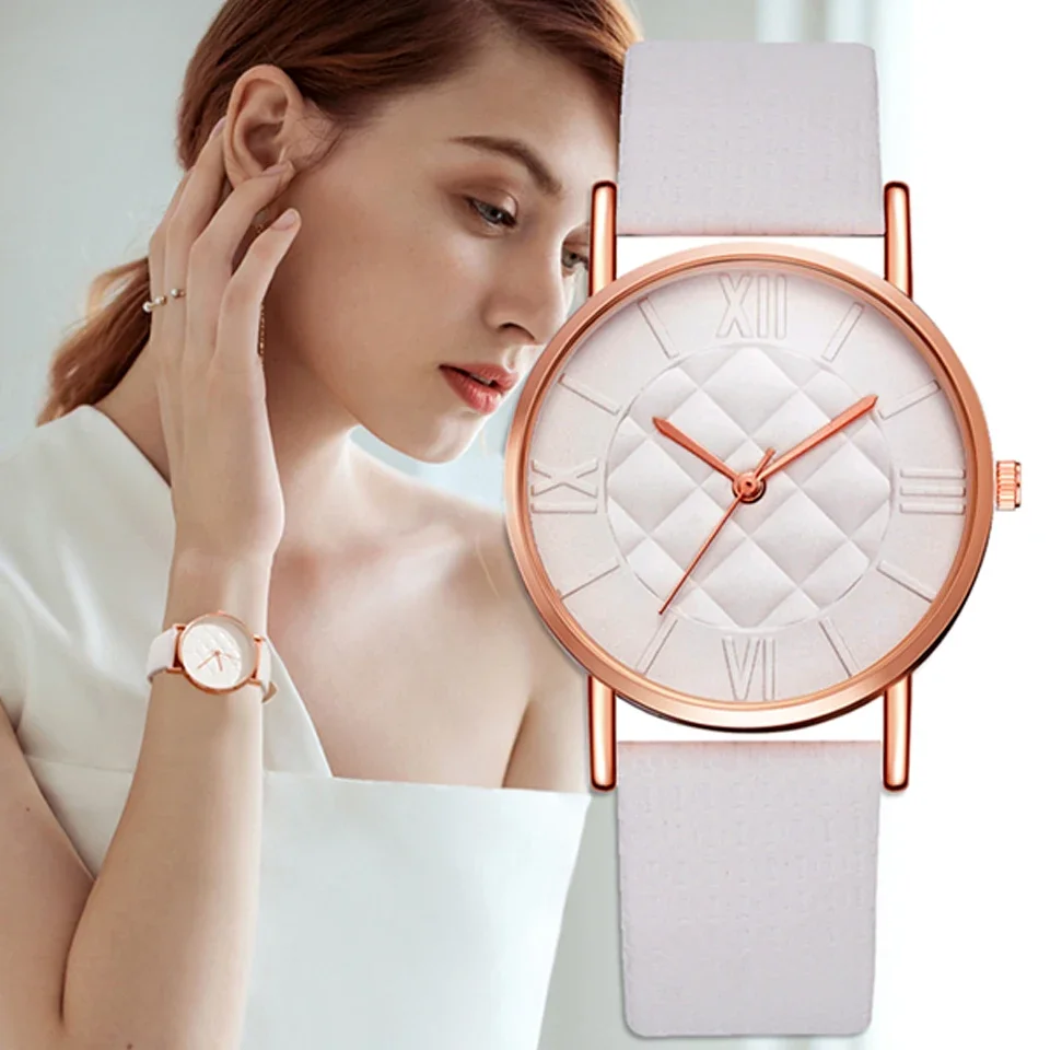 2024 Fashion Women Leather Band Dress Quartz Wrist Watches Luxury Top Brand White Casual Ladies Wristwatch