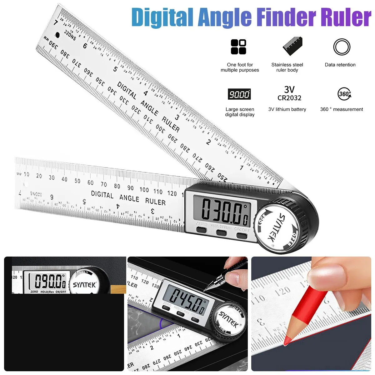 200MM 300MM 500MM Stainless Steel Digital Angle Ruler Electronic Goniometer Protractor Measuring Instrument For Building Tools