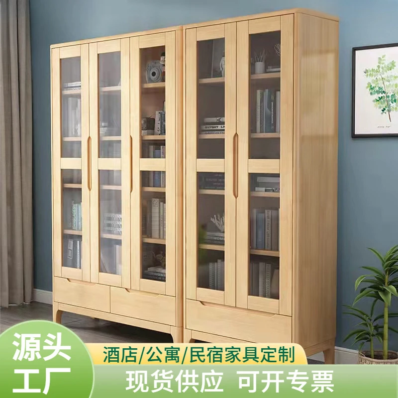 

Nordic style solid wood bookcase simple modern floor dust rack