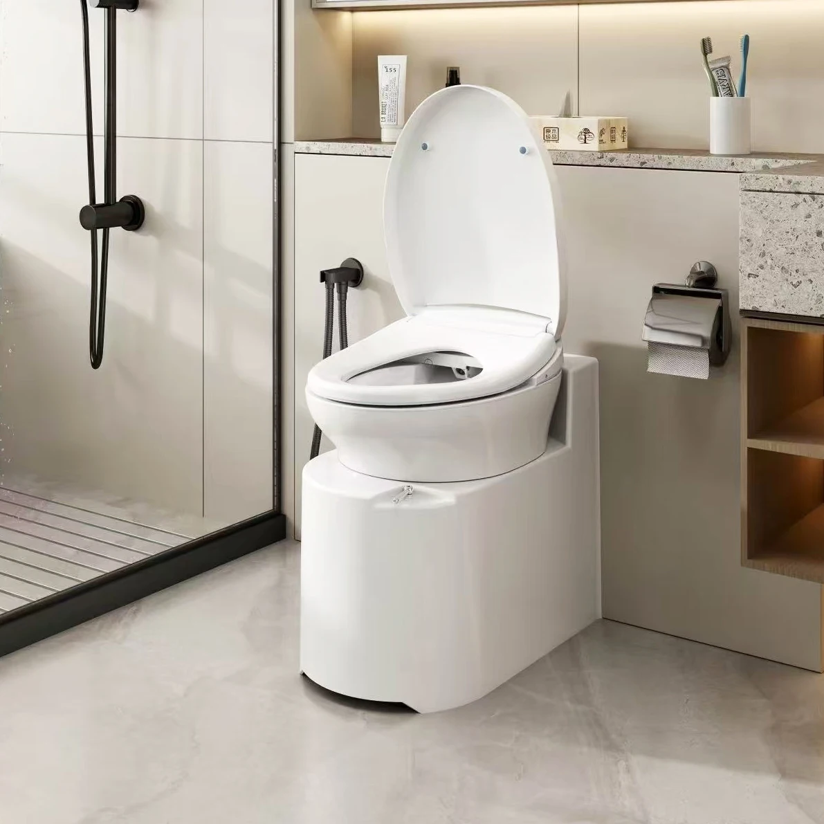 12V 24V RV Toilet ABS Plastic Portable Waterless Composting with Ventilation for Motorhome Camper Van Boat