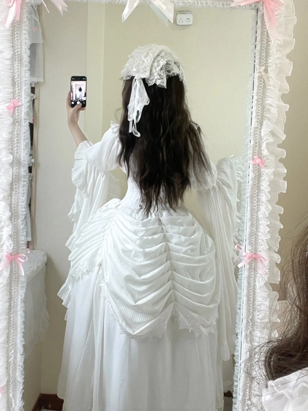 2025 Summer Goth Lolita Flare Sleeves Nun Cos White Shirt Personality New Girls Long Sleeves Crew Neck Ruffles Versatile Top