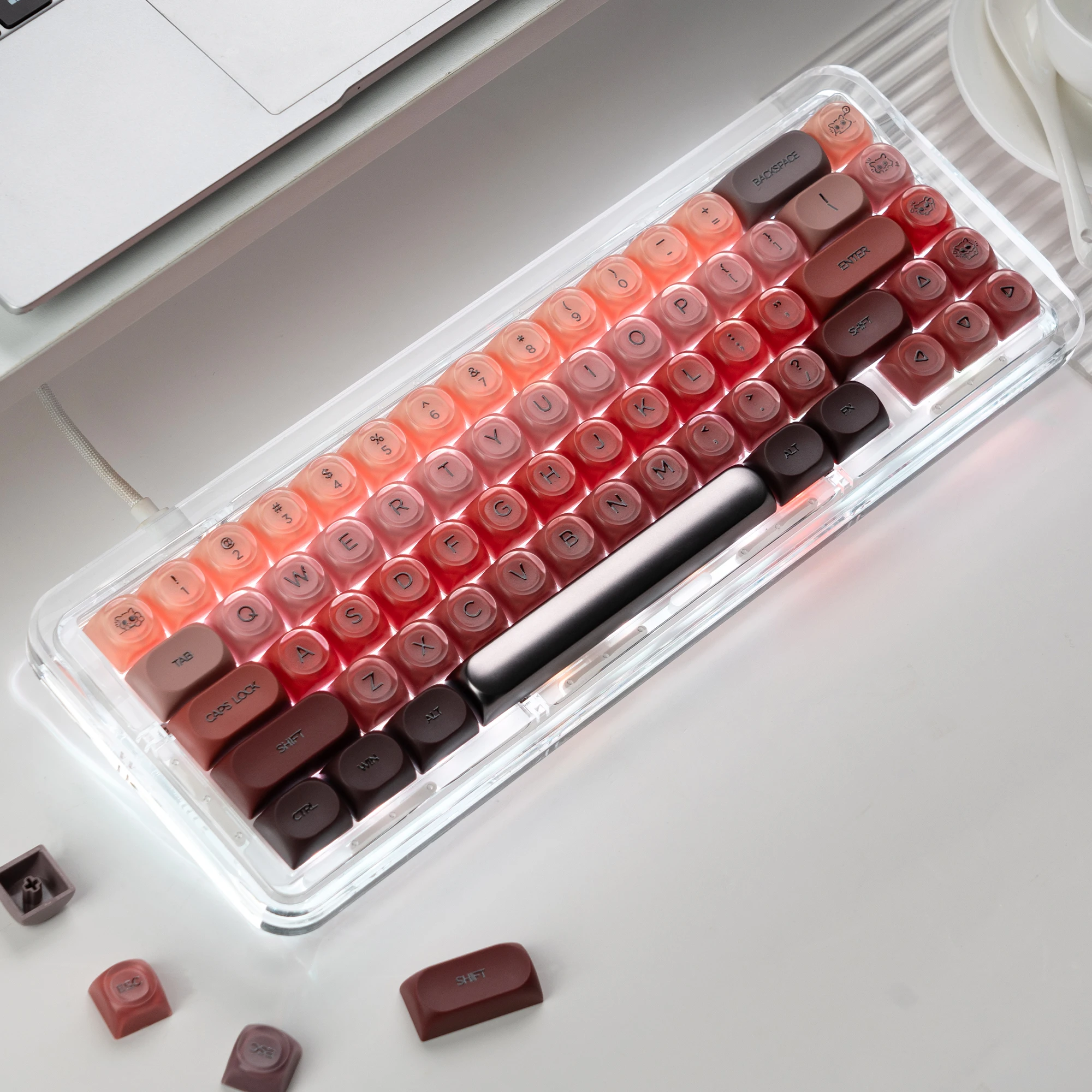 Frosted Texture Gradient Foundation&Red Lipstick Theme Keycaps 75% PBT Double Shot HOA Profile 132 Keys For Mx Switch Mechanical