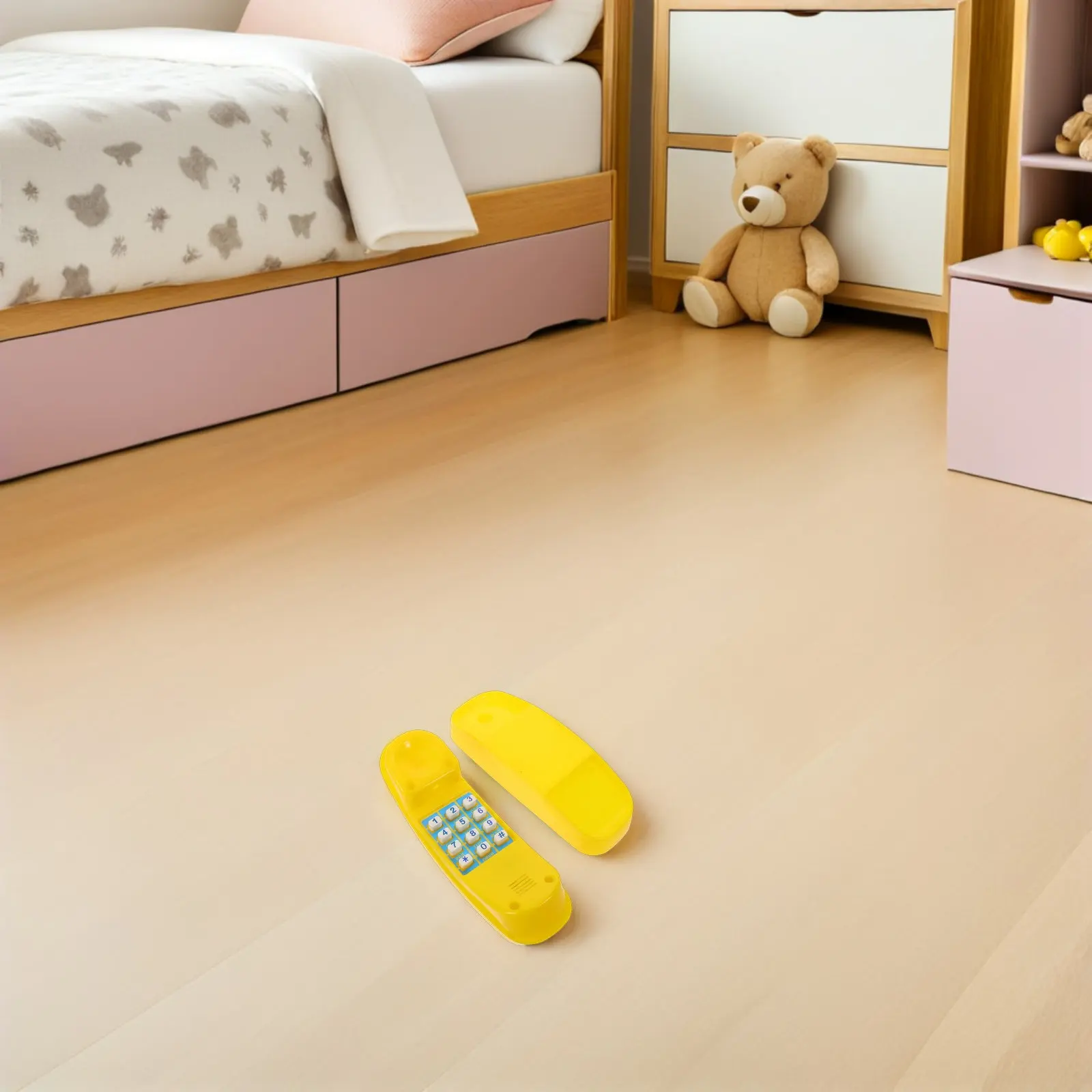 子供向けのリアルなレトロ調のままごと電話。軽量プラスチック製で、幼児が安全に遊べるシミュレーション電話。女の子向けのプレイハウスアクセサリー。