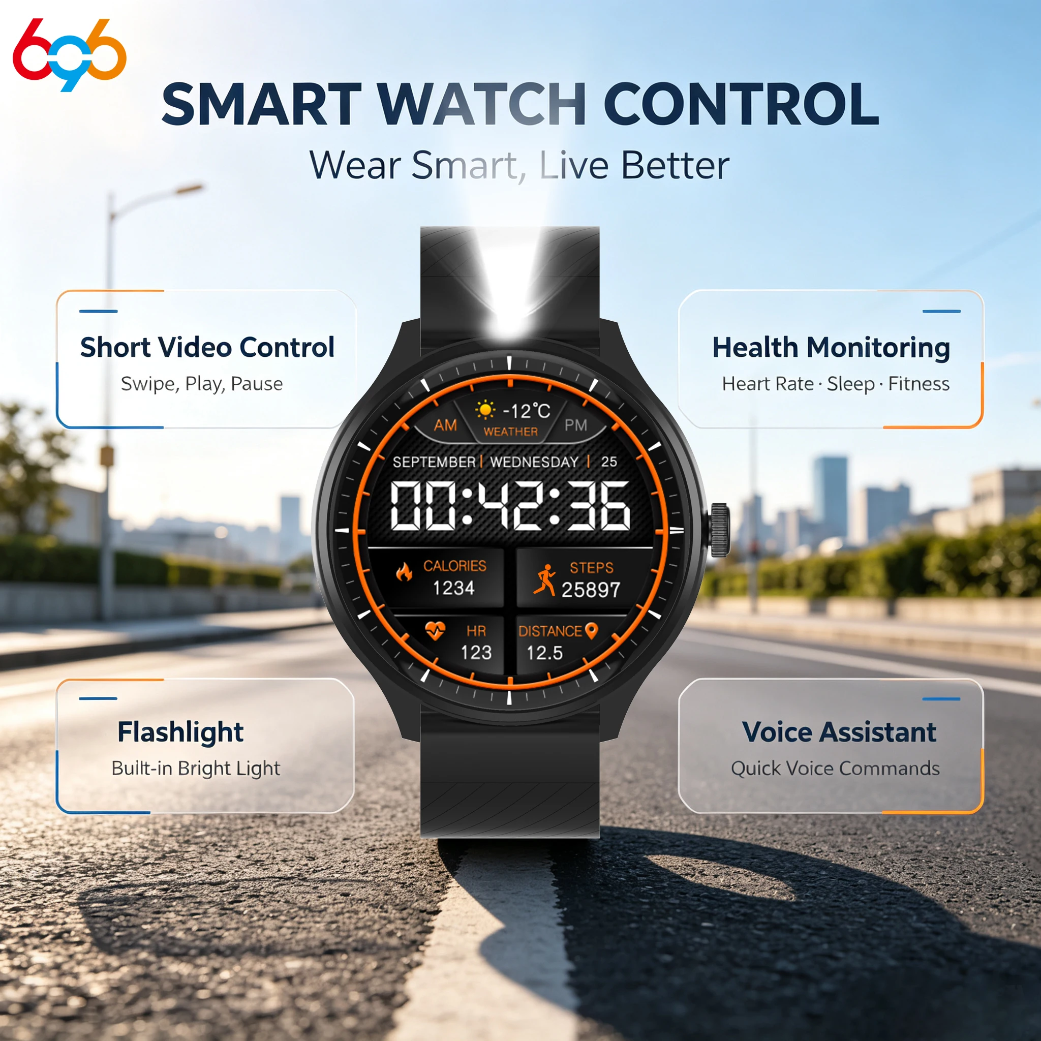 Men Women Smart Watch Short Video Control LED Flashlight 1.46