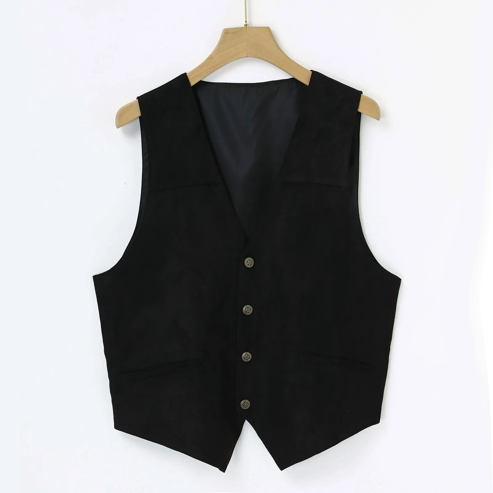 الرجال سترة جلدية الخامس الرقبة واحدة الصدر الغربية أكمام الرجال صدرية دراجة نارية السائق سترة جلدية نادي المروحية سترة #4