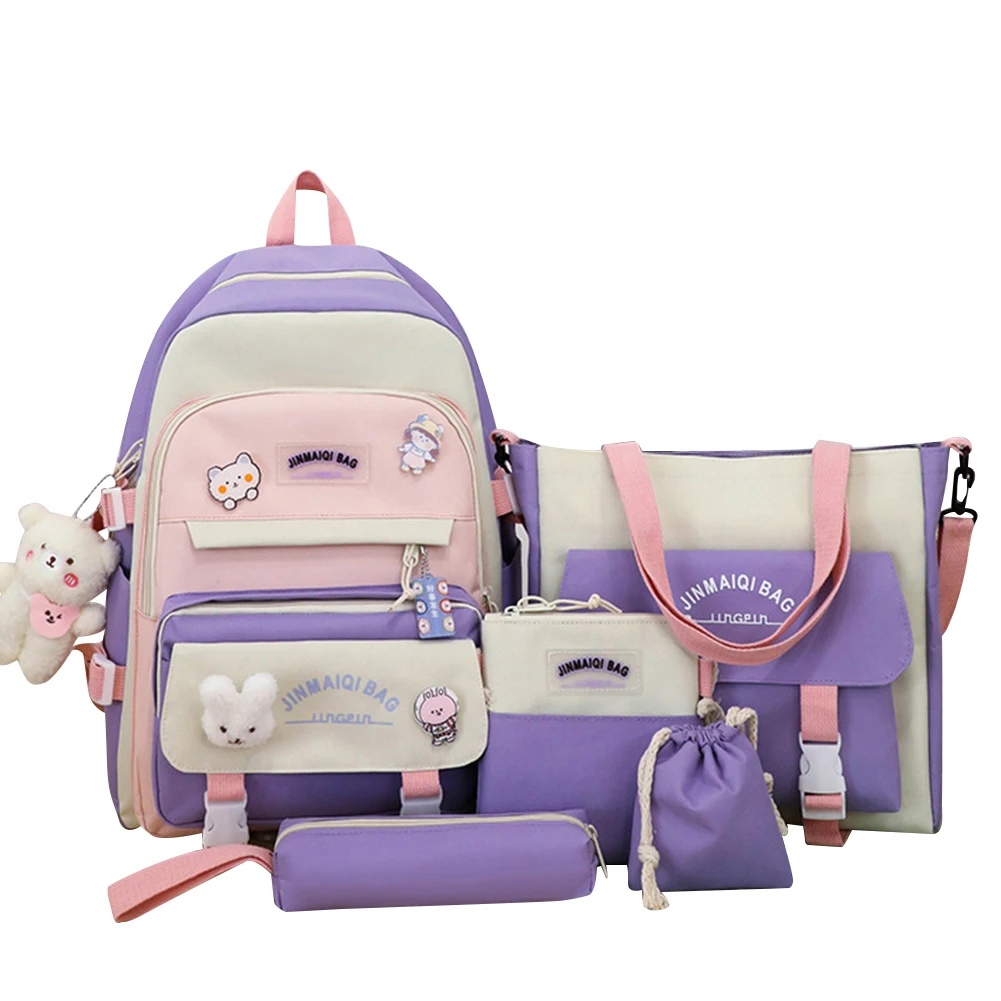 Rugzak 5 Delige Set High School Student Boek Tassen Voor Tienermeisjes Rugzak Mode Reizen Vrouwen Bookbags Student Schooltas