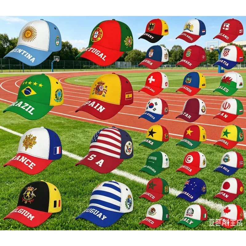 Gorra de Béisbol con Bandera de Argentina, Brasil, Francia, Bélgica, España, Portugal, Holanda, México, Croacia, Inglaterra, Catar, Italia, Uruguay para Hombre y Niño