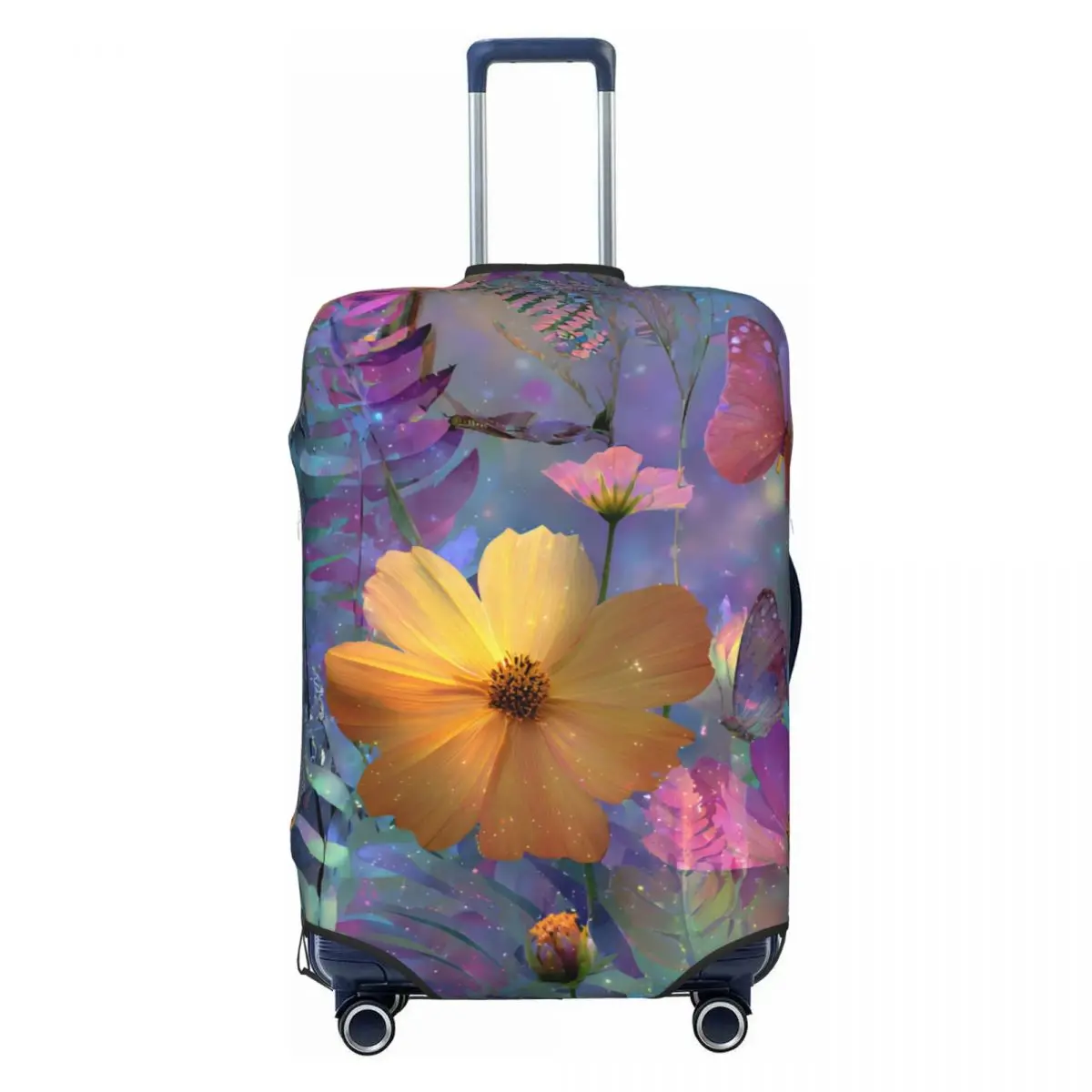 Dreamy Glitter Cosmos Fern Floral Suitcase Cover Washable Luggage Covers Protector for 18-32 inch