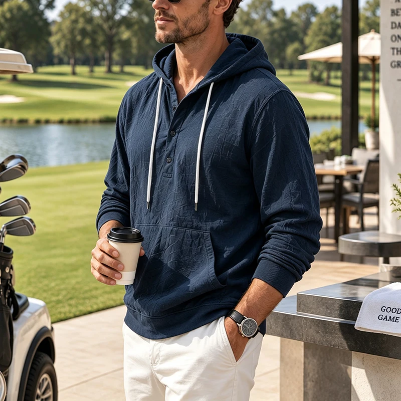 Men's Linen Pullover Shirt Spring Autumn Casual Hooded Top Loose Fit Long Sleeve Textured Shirt Lightweight Casual Wear for Men