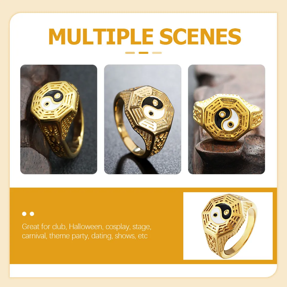 

Tai Chi Titanium Steel Bagua Ring Men Fashion Statement Accessory for Club Halloween Cosplay Trendy Vintage Jewelry