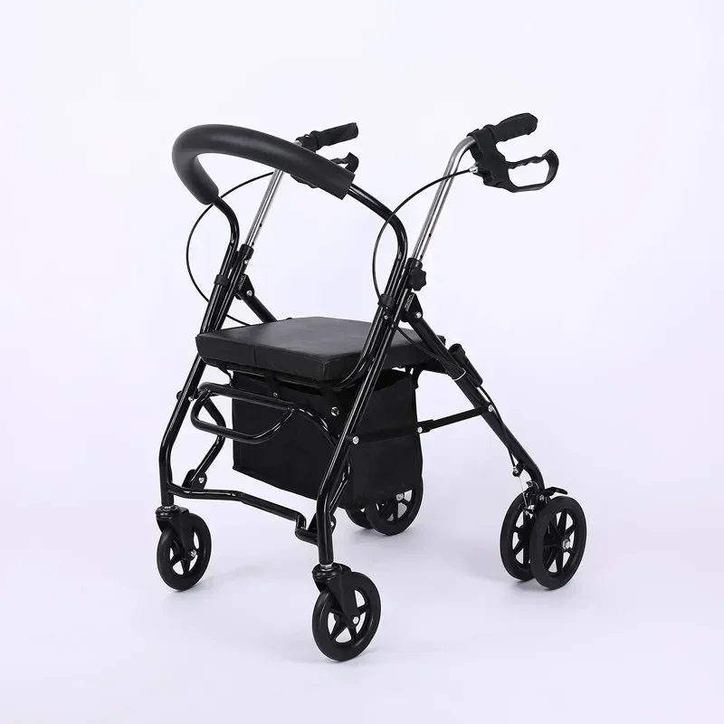 Trolley Can Push and Sit Shopping Cart Elderly Leisure Four-Wheel Shopping Cart with Seat Luggage Trolley