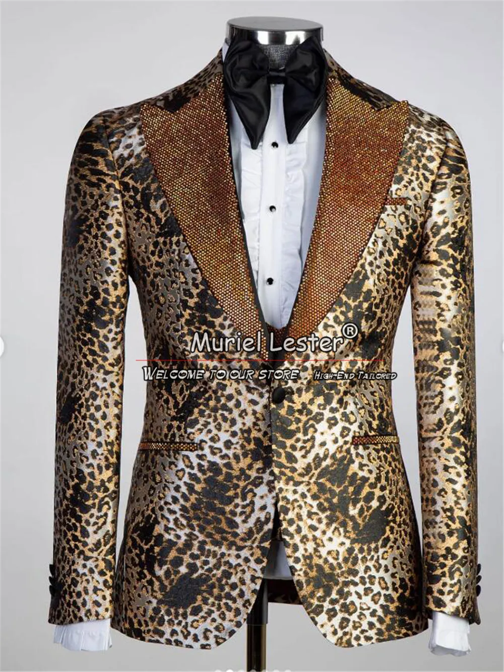 Man Leopard Print Suits With Beaded Lapel Prom Blazer Sets Formal Wedding Tuxedos Custom Made Man Chic Clothes Trajes De Hombre