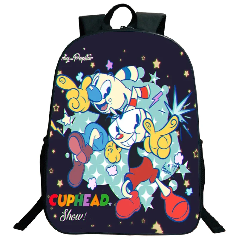 16-calowy plecak z nadrukiem Cuphead dla chłopców dziewcząt tornister Cosplay torby podróżne torby szkolne o dużej pojemności Softback dzieci Bookbag