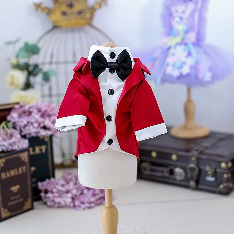 Handmade Dog Clothes Pet Suit Jackets Luxury Elegant 3 Piece Set Bow Tie Shirt Wedding Tuxedo Party Holiday Dancing Poodle