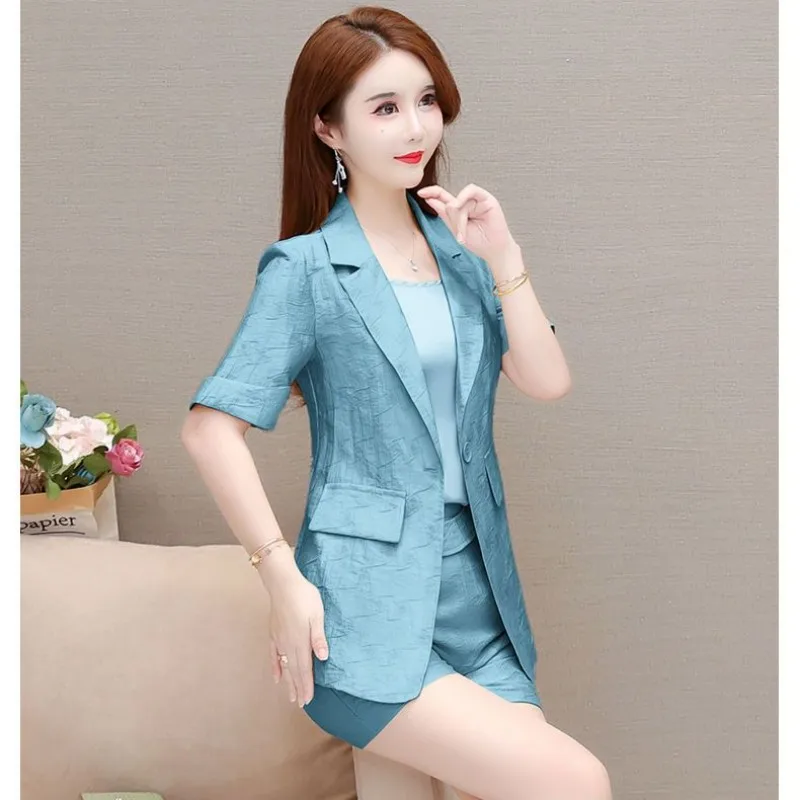 Women's Professional Suit 2023 Summer New Fashion Suit Coat+Shorts Two-piece Korean Chic Casual Blazers Jacket Matching Sets