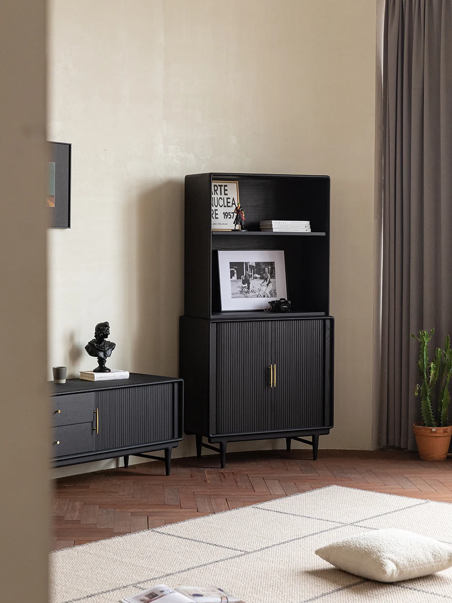 Simple Retro Shutter Door Solid Wood Mid-Ancient Living Room Black Design Sense Dining Room Corner Cabinet