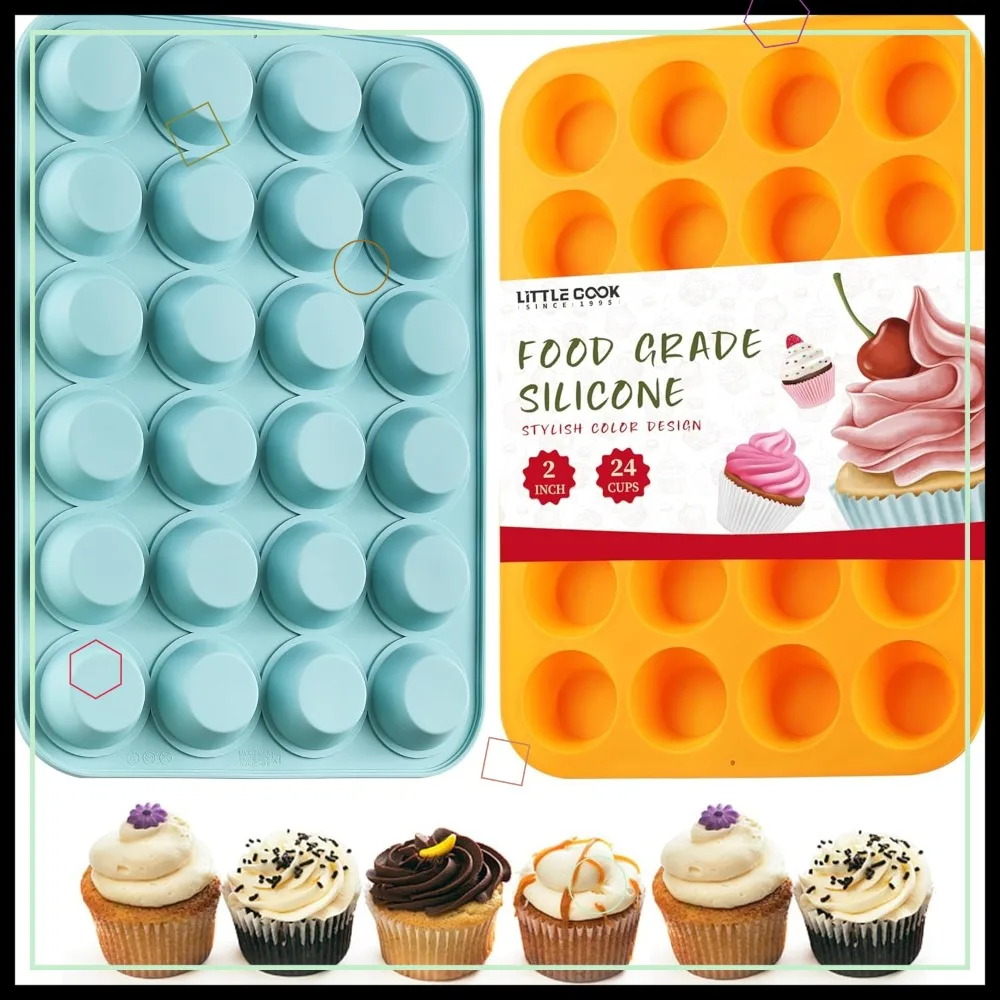 

2PCS Silicone Mini Muffin & Cupcake Pan Set, 24 Cups Non-Stick Baking Pan, BPA Free, Dishwasher Safe for Muffins, Cakes, Tarts