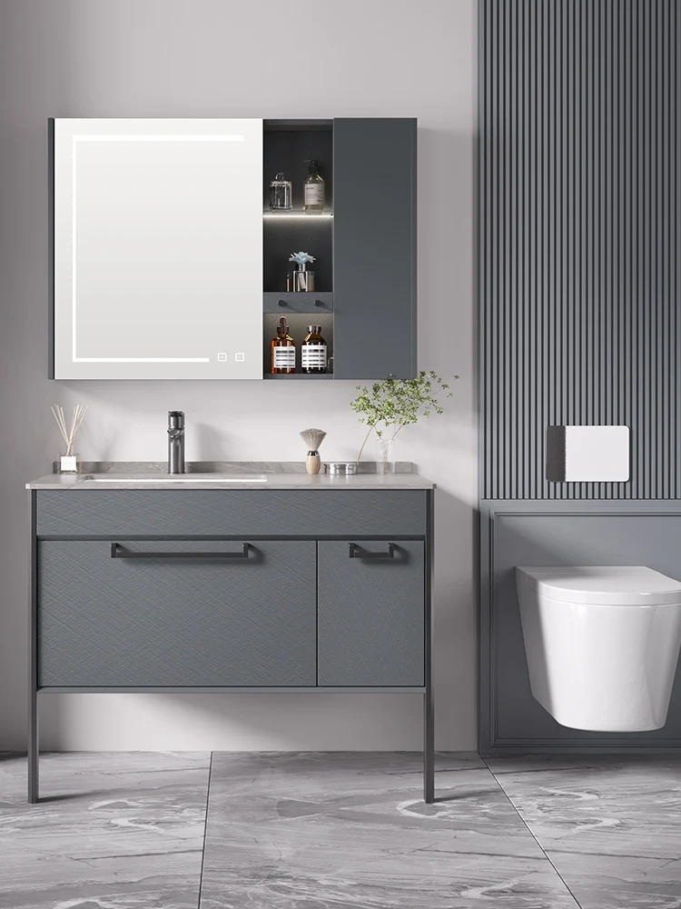 

Rock bathroom cabinet modern simple floor bathroom intelligent mirror cabinet defogging solid wood bathroom cabinet