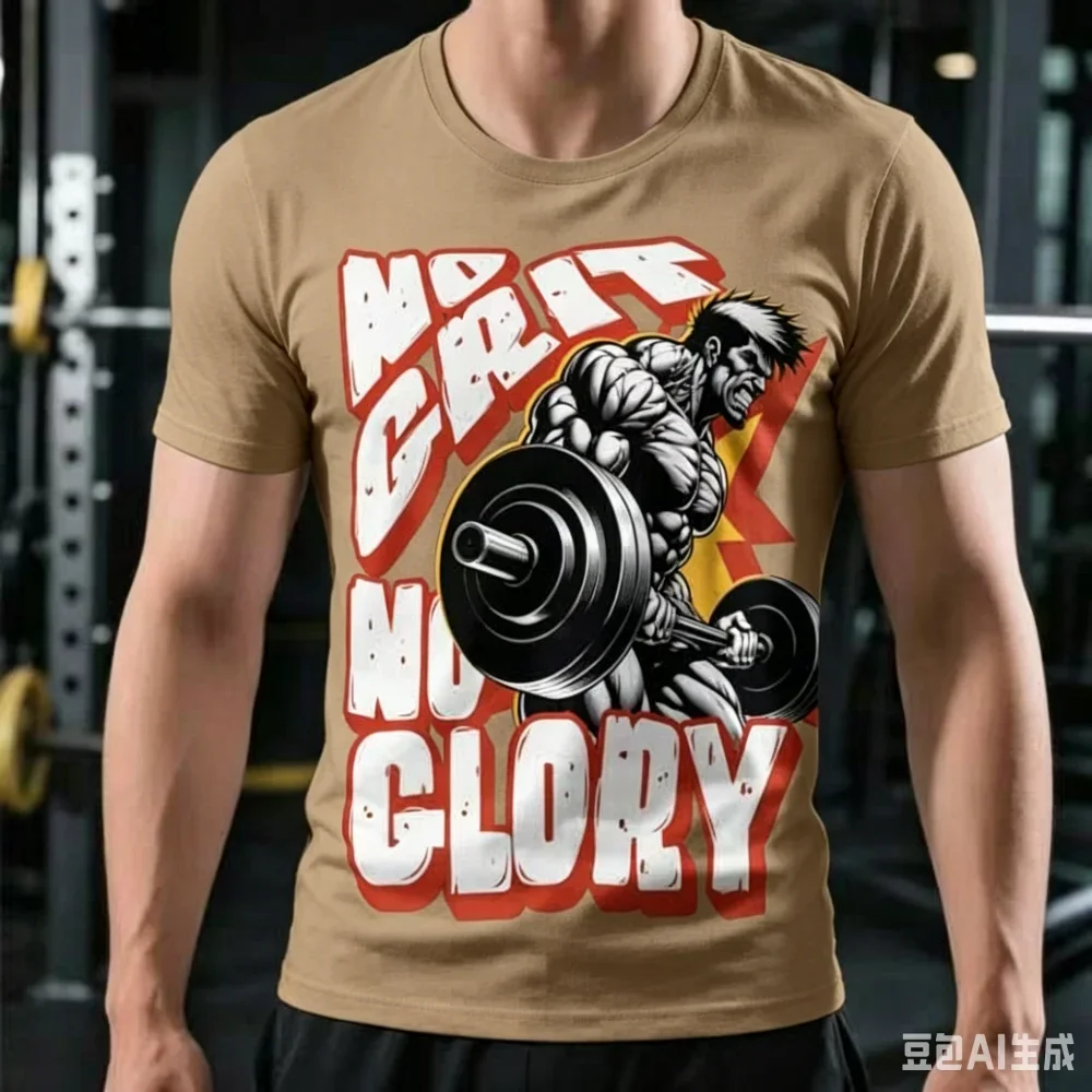 3D Fitness Pattern Print Men's T-shirts Summer Fashion Gym Bodybuilding Short Sleeve Tees Daily Loose