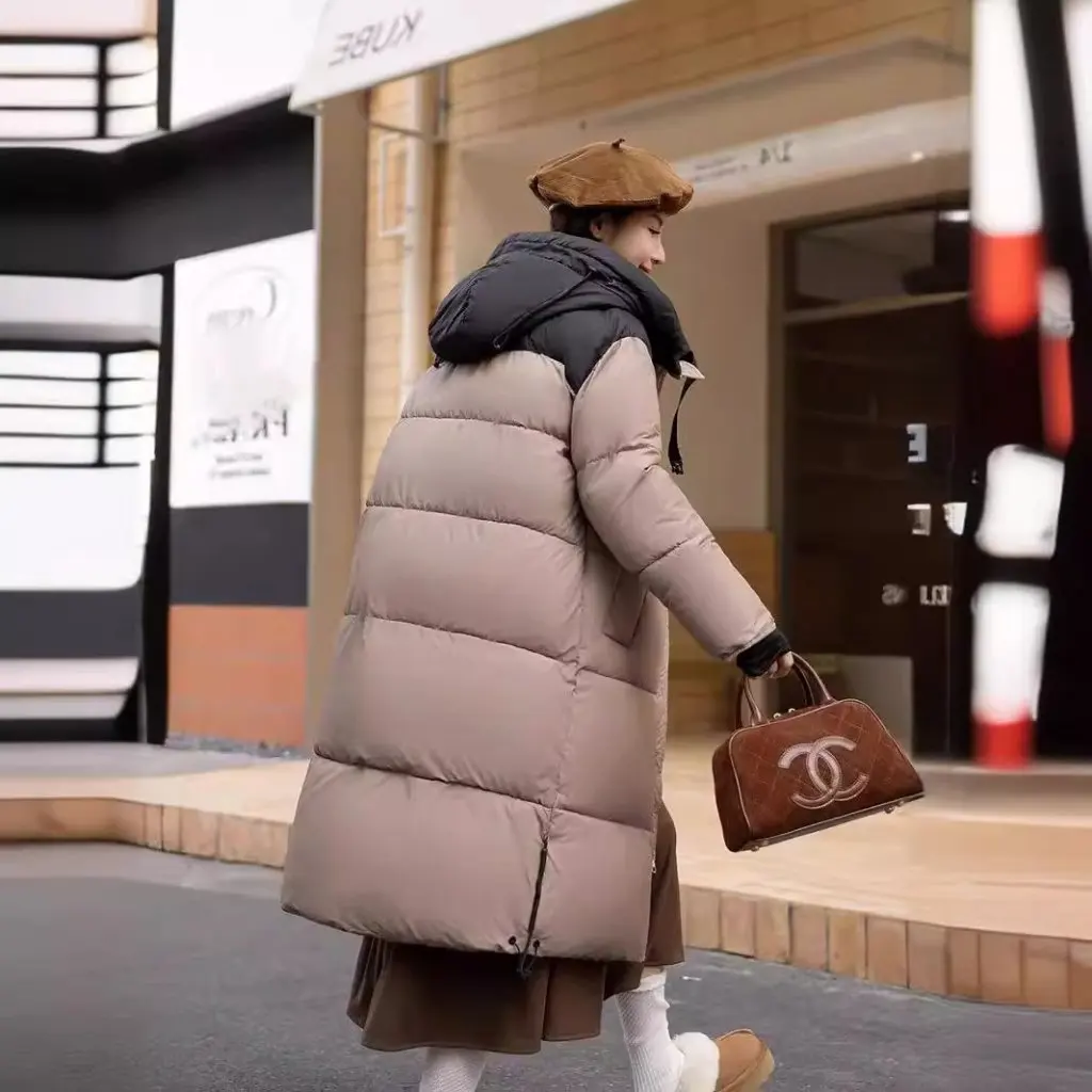 

Женская зимняя куртка больших размеров на хлопковой подкладке, утепленное теплое пальто выше колена в корейском стиле с цветными блоками, длинное облегающее пальто для женщин