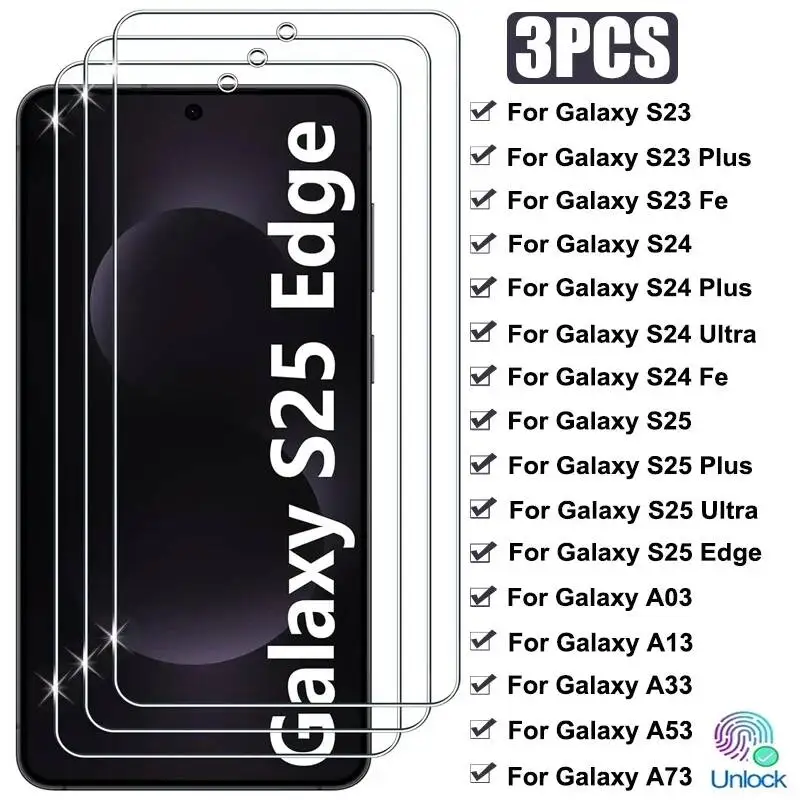

3 шт. Защитное стекло Full Tempered Glass для Samsung Galaxy S25 Ultra, S23 Plus, S24 FE, A73, A53, A33, A23, A13, A03S