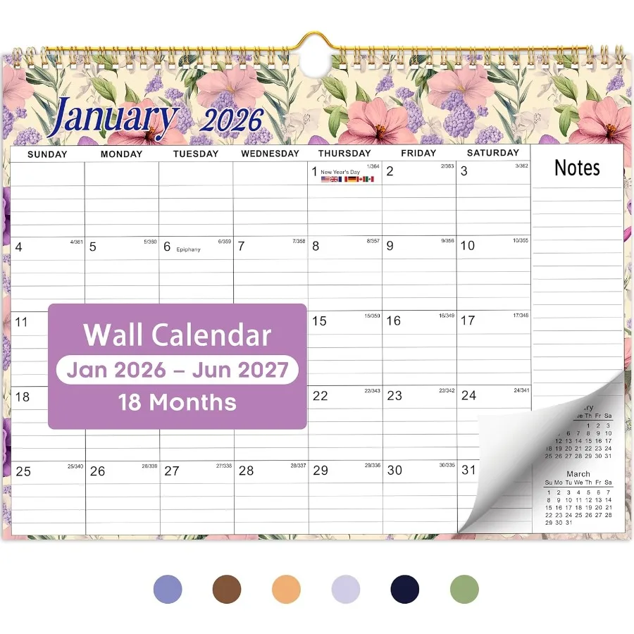 

2026 Calendar 18-Month Wall Calendar from Jan 2026 to Jun 2027 11.5" x 14.7" Spiral Binding Hanging Monthly Calendar with Twin-