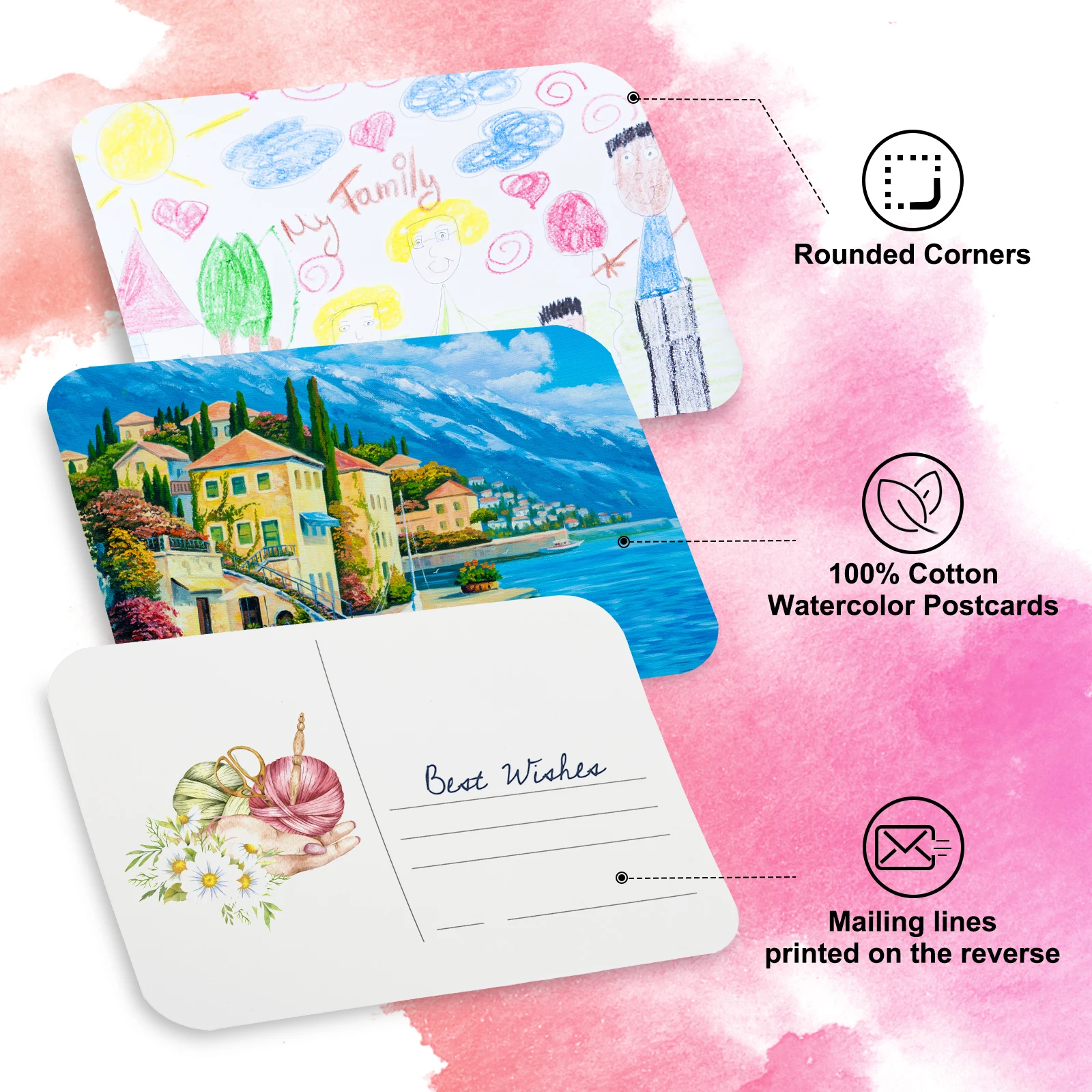 30/50/100Sheets Watercolor Paper Postcards 4x6Inch Blank Rounded Corners Water Color Paper Cardboard for Mailing Art Painting