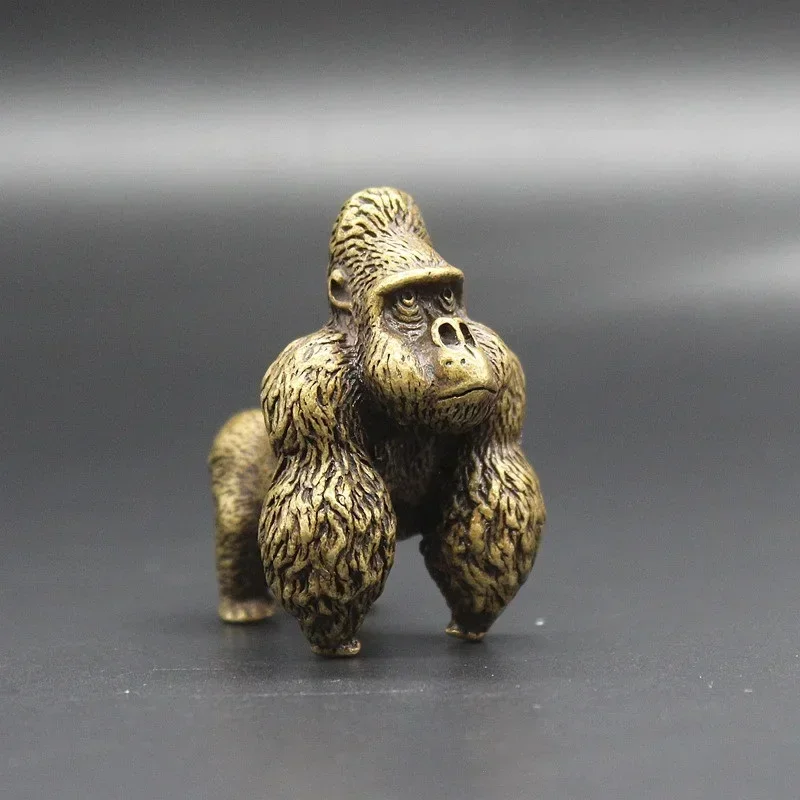 Creative Antique Pure Copper Gorillas Figurine Chinese Classical Brass Statue Desktop Tea Pet Study Table Ornament Home Decor